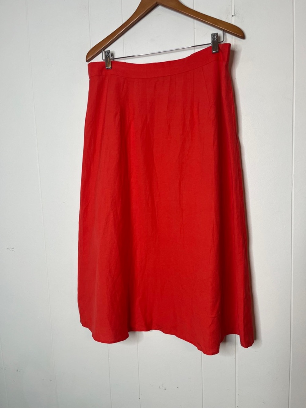 LOFT Coral Pink A-Line Asymmetric Button-Front Midi Skirt Size 12 Linen Blend - Picture 2 of 6